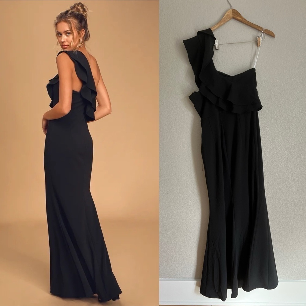 NWOT Grand Beauty Black Ruffled One-Shoulder Mermaid Maxi Dress